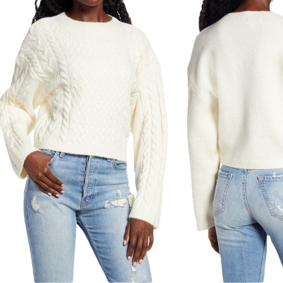 TOPSHOP Cable Stitch Crop Sweater In Ivory NWT - Picture 2 of 15